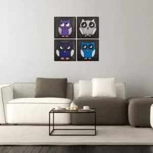Owl Family Black White Purple Blue Pink Decorative Wooden Wall Accessory