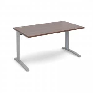 TR10 Straight Desk 1400mm x 800mm - Silver Frame Walnut Top