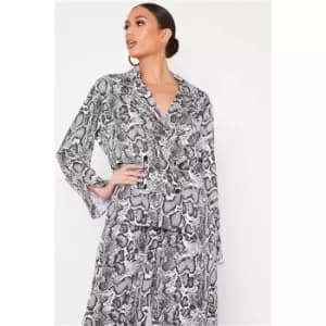 I Saw It First Stone Snake Print-Shirt With Sleeve Split - Brown