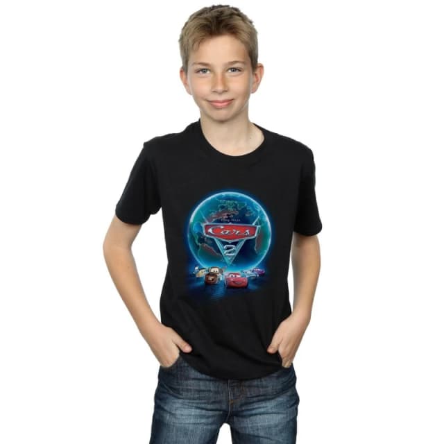 Disney Cars Globe Movie Poster T-Shirt Black male