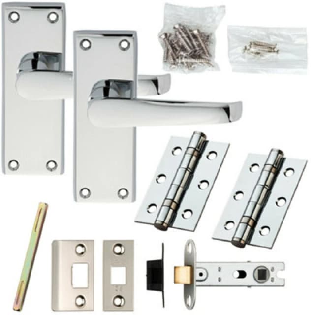 Loops Door Handle & Latch Pack Chrome Straight Lever on Square Backplate 118 x 42mm Multi