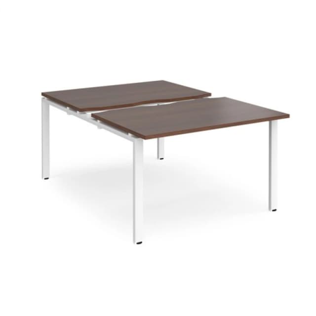 Adapt Bench Desk 2 Person Rectangular Desks 1200mm With Sliding Tops Walnut Tops With White Frames 1600mm Depth Adapt Walnut STE1216-WH-W