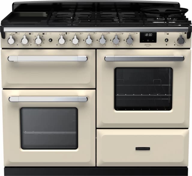 Rangemaster Estel Deluxe ESDLO110DFPPCR/CM1 110cm Dual Fuel Range Cooker - Cream / Brass - A/A Rated
