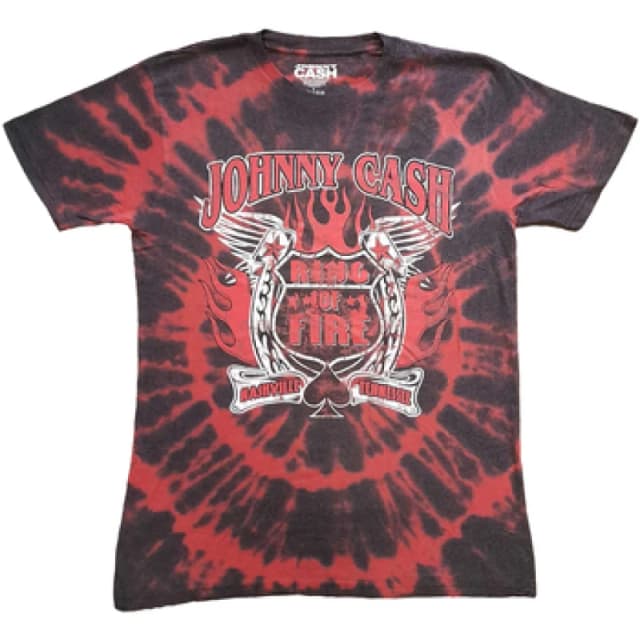 Johnny Cash Johnny Cash Men Ring Of Fire Tie Dye T-Shirt in Red Size: X-Large Red XL Male 5063300275856