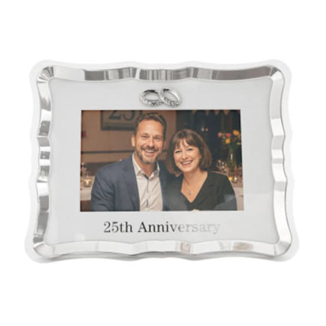 Happy Homewares Modern 25Th Anniversary Picture Frame In Silver Plating With Rings