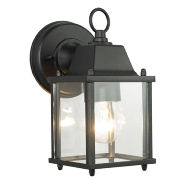 Happy Homewares Contemporary Exterior Lantern Wall Light Fitting In Black With Clear Glass Sides