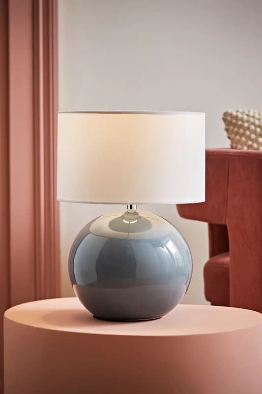 ValueLights Bosco Eucalyptus Teal Globe Ceramic Table Lamp with Fabric Lamp Shade White