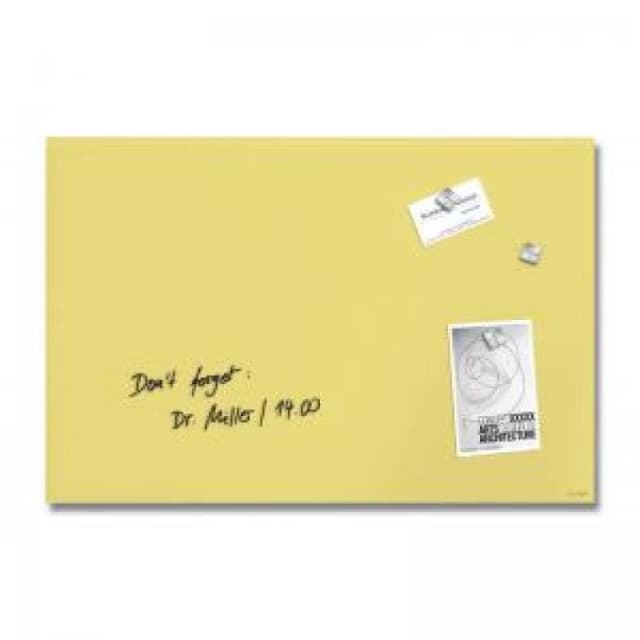 Wall Mounted Magnetic Glass Board 600x400x15mm - Matt Pastel Yellow