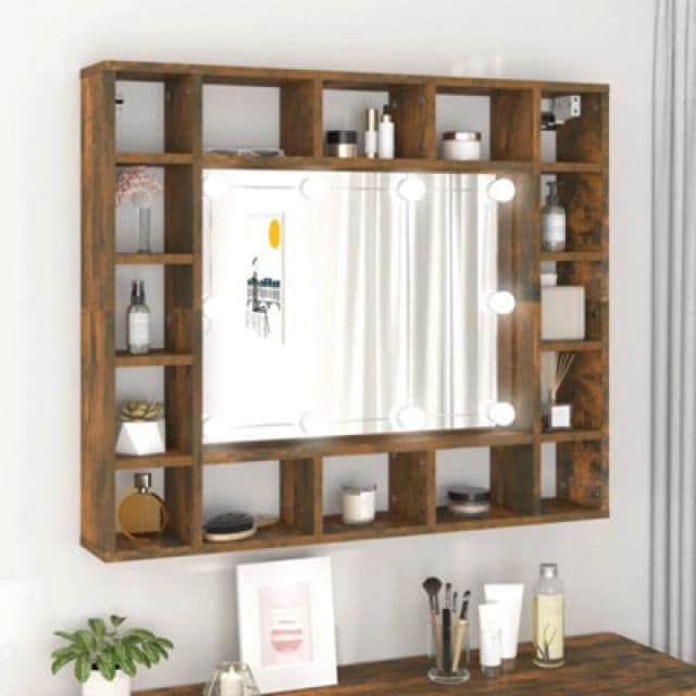Vidaxl Mirror Cabinet With LED Smoked Oak 91X15X76.5 Cm, Brown 820448