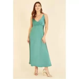 Yumi Green Satin Strappy Wrap Dress - Green
