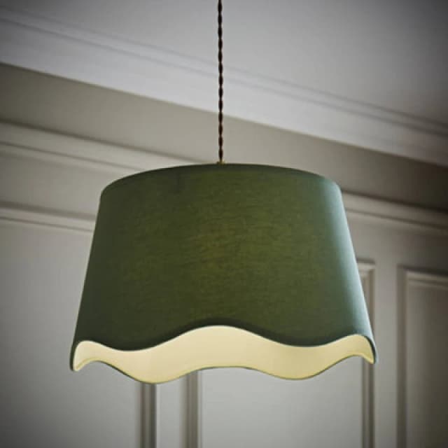 ValueLights ValueLights Mabel Linen Large 30cm Scallop Edge with Trim Ceiling Light Lamp Shade in Green Green One Size Unisex 5016529273677