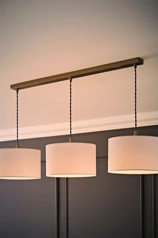 ValueLights ValueLights Reni Drum Shade 3 Drop Bar Chrome Diner Ceiling Pendant Light and Bulbs in White White One Size Unisex 5059406064265