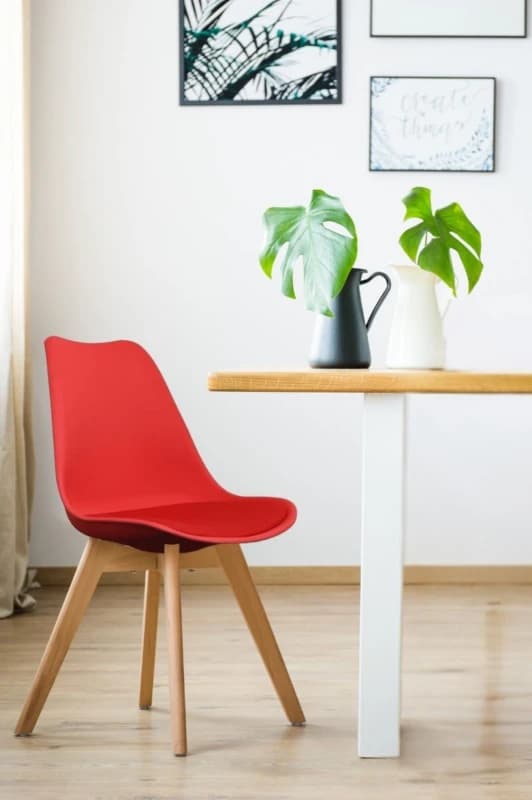 Fusion Living Soho Plastic Dining Chair with Squared Light Wood Legs Red