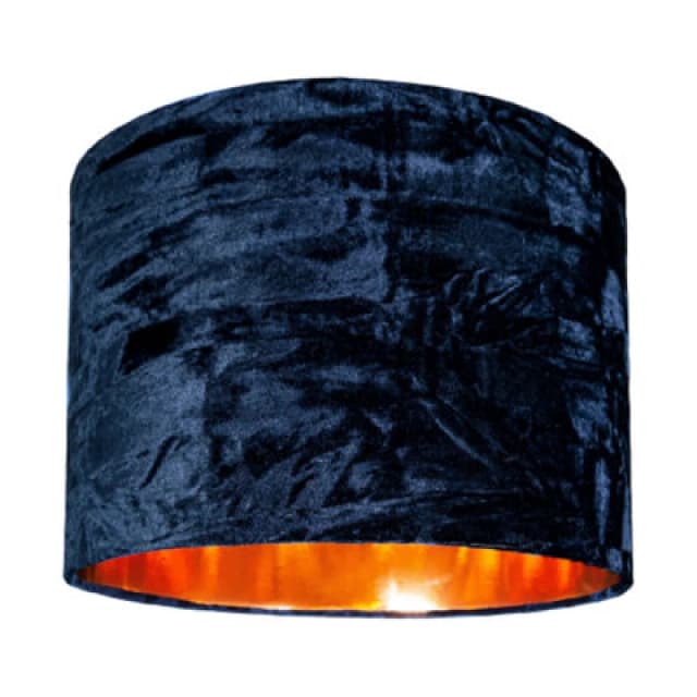 Happy Homewares Modern Midnight Blue Crushed Velvet 10 Table/pendant Shade With Copper Inner