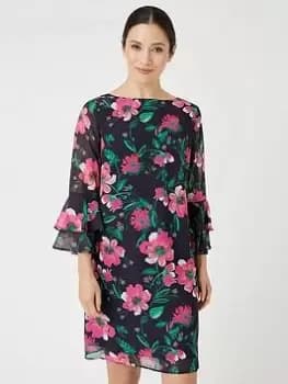 Wallis Floral Shift Dress - Navy, Blue, Size 10, Women