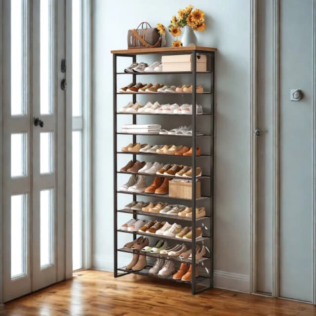 FURNOS 12-Tier Large Hallway Shoe Rack Storage Organiser in Brown Brown Unisex