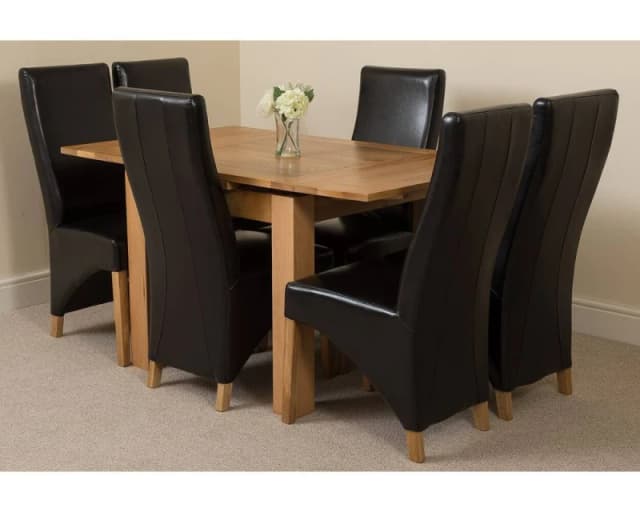 Thats Furniture Richmond 90-150cm Square Oak Extending Dining Table + 6 Lola Leather Chairs in Black Unisex