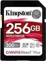Kingston Canvas React Plus 256GB SDXC UHS-II 300R/260W U3 V90 for Full HD/4K/8K