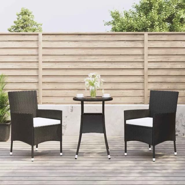 VIDAXL 3 Piece Garden Bistro Set with Cushions Black Poly Rattan Vidaxl 8720845859688