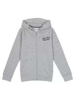 Jack Wills Boys Script Zip Through Hoodie - Vintage Grey Marl, Vintage Grey Marl, Size 12-13 Years