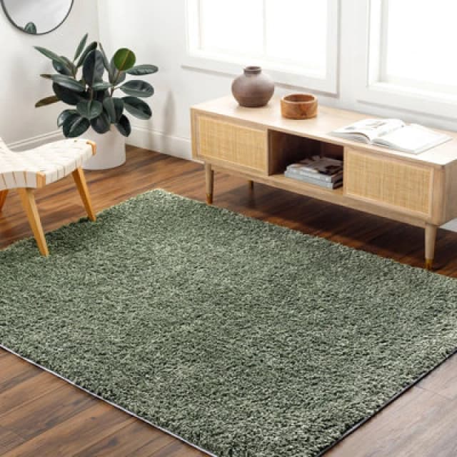 Livabliss Shaggy Solid Color Plush Pile Green Soso Area Rug 120 X 180 Cm - Easy Care, Non Shedding, Ideal For Living Room & Bedroom