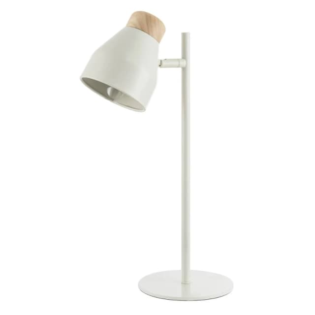 Happy Homewares Muted Dove Grey Scandinavian Designed Table Desk Lamp with Wooden Trim in Light Grey Light Grey Unisex