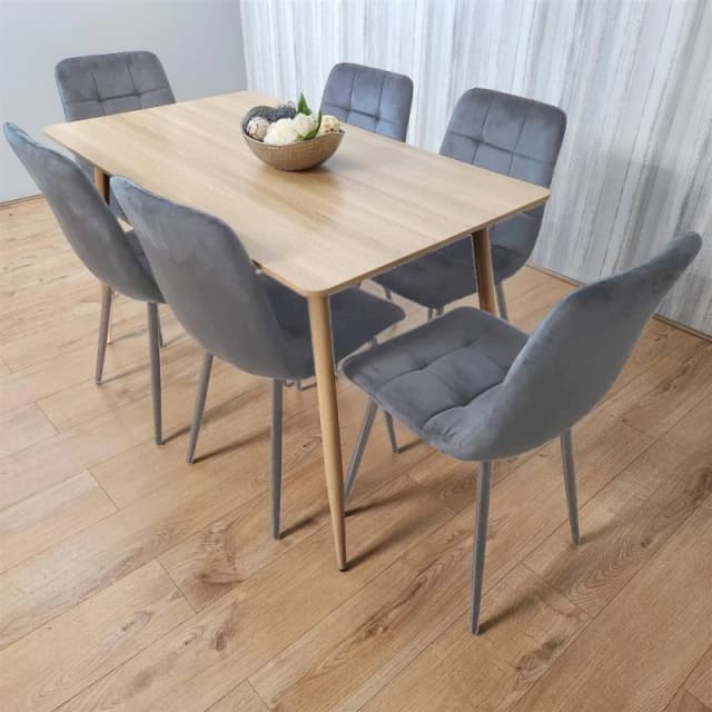Kosy Koala Dining Table And 6 Chairs Wood Effect 6 Grey Velvet Chairs Dining Set, Multi BELARETWD+6GYRO
