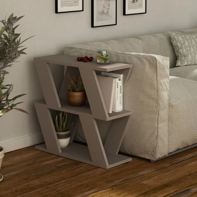 DECORTIE Decortie - Lazena Modern Side End Coffee Table Mocha Grey Multipurpose h 55.4cm 3 Tier - Mocha Grey M.SH.14114.6