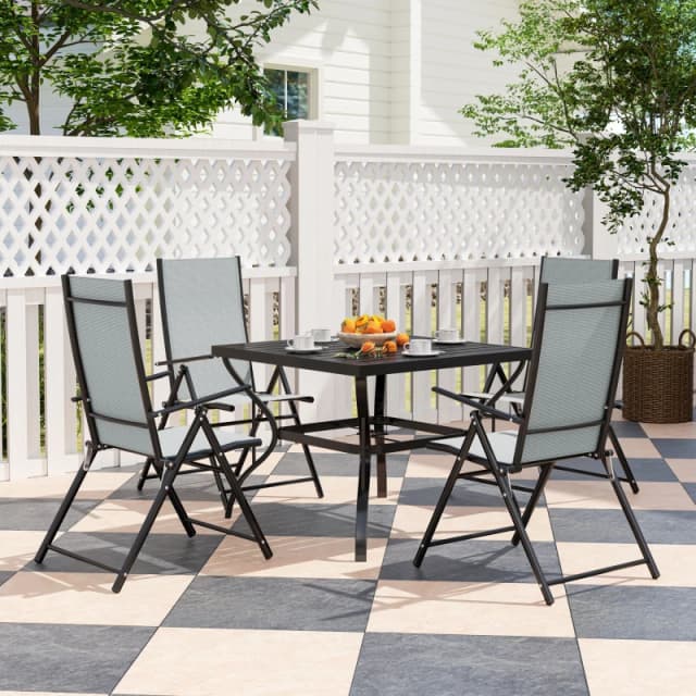 Outsunny 5 PCs Garden Dining Set, Folding Chairs and Metal Top Table, Grey Grey