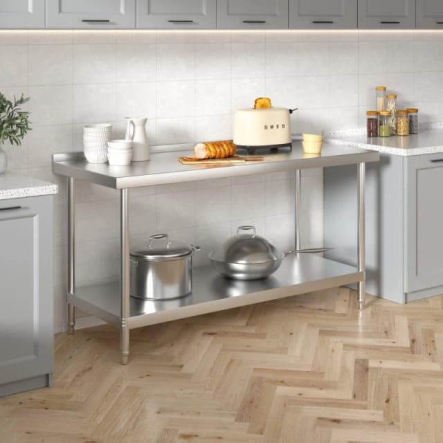 Kabinet UK 1.5m 2 Tier Stainless Steel Table with Backsplash Silver unisex One size