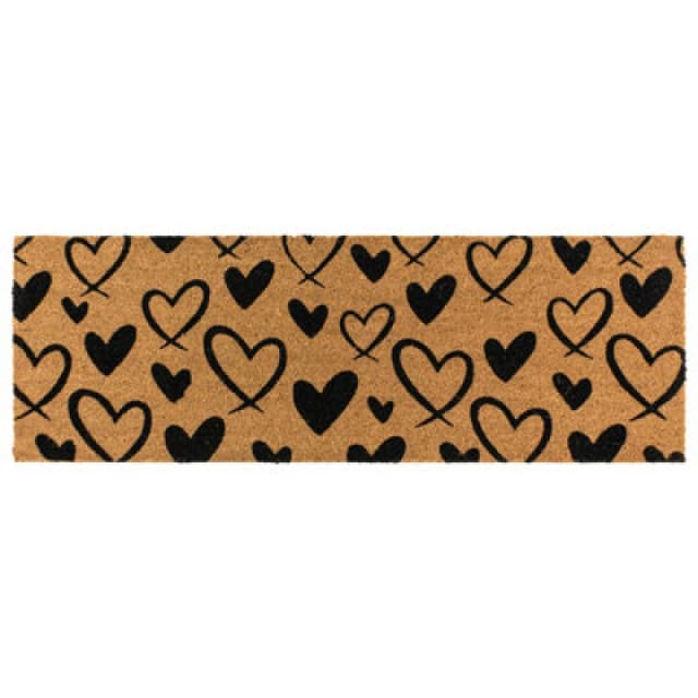 JVL Eco-Friendly Latex Backed Coir Entrance Doormat Runner, 40x120cm - Hearts, Brown 02-291
