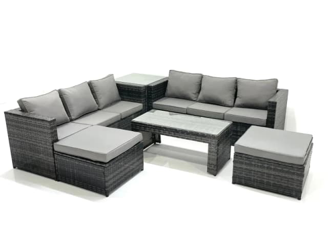 Fimous Garden Outdoor Rattan Furniture Set with Sofa Coffee table 2 Bigl Footstools Side Table Dark Grey Mixed Dark Grey