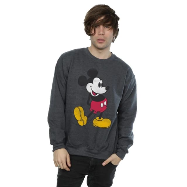 Disney Men Mickey Mouse Classic Kick Sweatshirt in Dark Grey Size: Small Dark Grey S Male 5060475286854