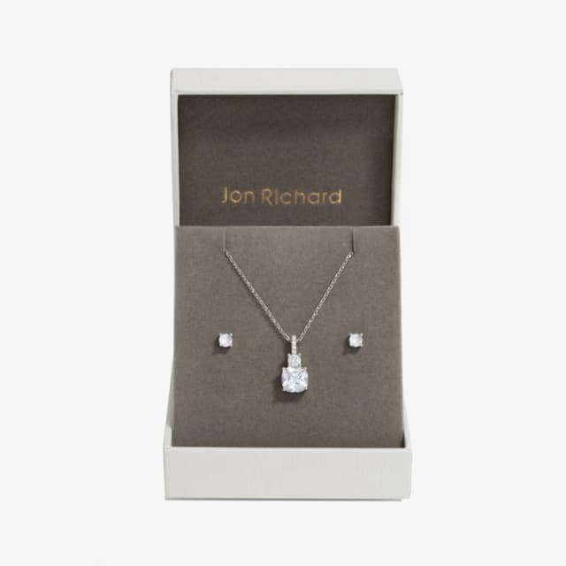 Jon Richard Rhodium Cubic Zirconia Pendant Set - Gift Box Jewellery Sets One Size Silver 70555511000