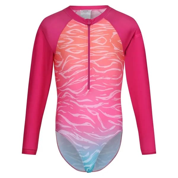 Regatta Girls Long Sleeve Swimming Suit 14-15 Years - Chest 86-89cm (Height 164-170cm) Flamingo Pink/Satsuma Ombre RKM039G-K3L-14
