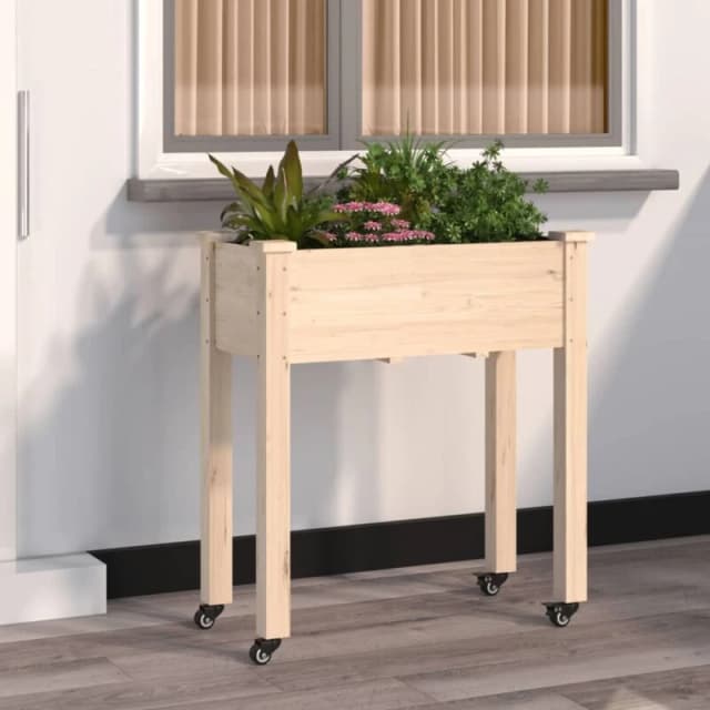 vidaXL Wheeled Planter w/ Liner 71x37x80cm Solid Wood Fir, Brown 3157823
