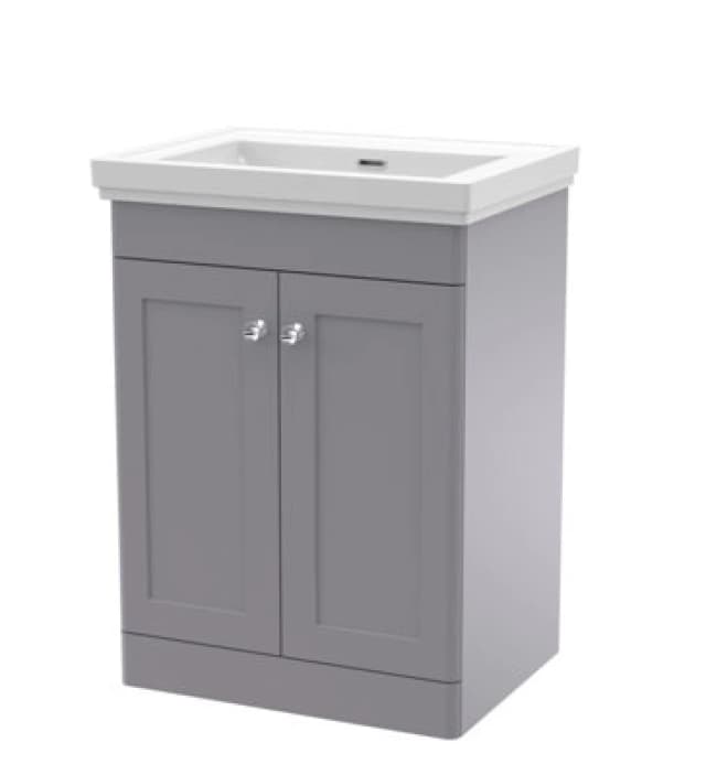 nuie 600mm Floor Standing 2 Door Vanity & Basin 0TH - Satin Grey CLC225H