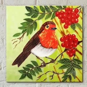 Tile 8x8 Red Berry Robin By Judith Yates Wall Art