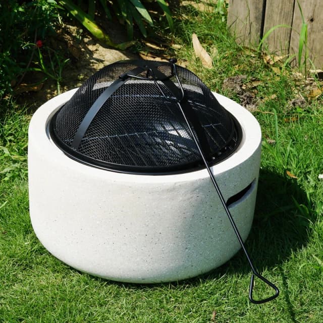 Gr8 Garden Round 18" MgO Fire Pit Barbecue Grill BBQ Bowl Camping Heater Burner Cream