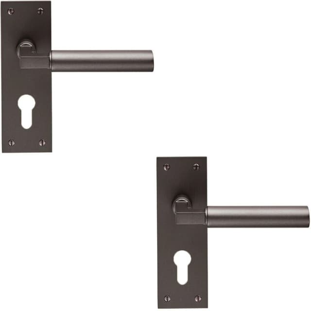 Loops 2x PAIR Round Bar Handle on Slim Euro Lock Backplate 150 x 50mm Matt Bronze Multi