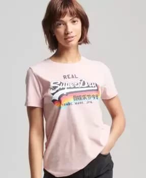 Superdry Womens Vintage Logo T-Shirt Pink / Shell Pink Marl - Size: 10