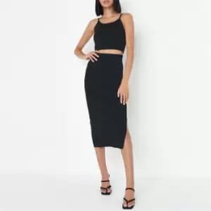 Missguided Rib Knit Split Hem Midaxi Skirt - Black