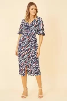 Navy Zebra Stripe Kimono Sleeve Midi Dress