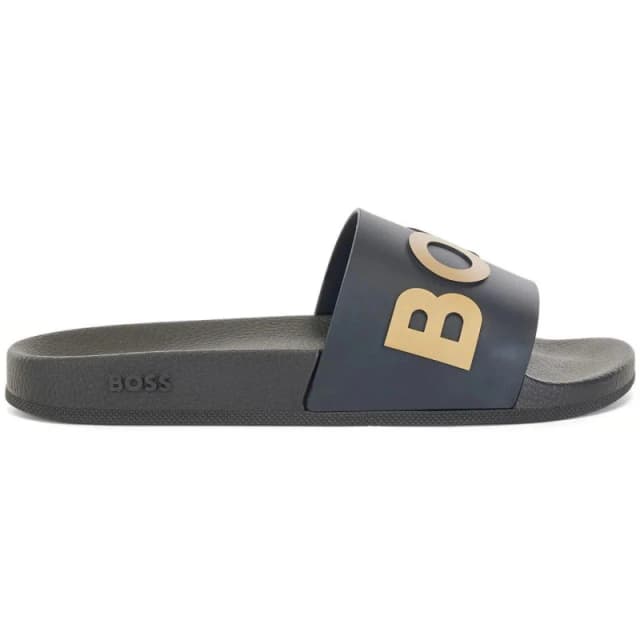Boss Mens Bay Logo Sliders, Branding Strap Sandals Pool Shoes N/A Black 22046241340