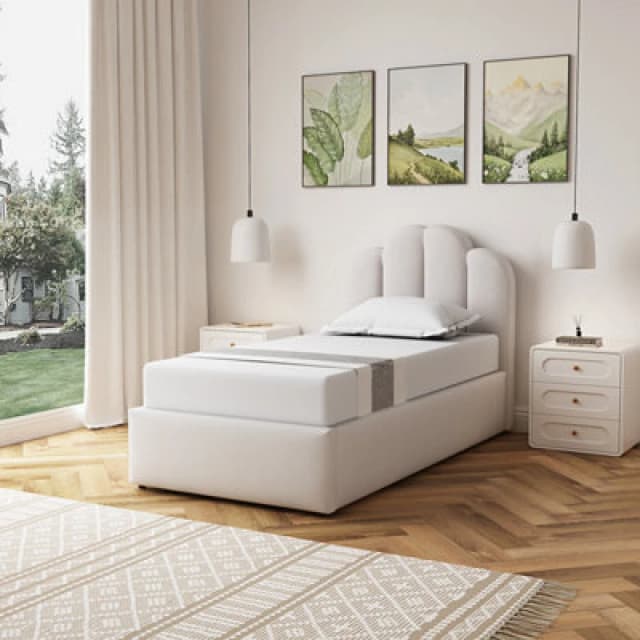 Artemis Home Ranson Fabric 90cm Single Ottoman Bed Frame with Storage - Beige Beige Unisex Single