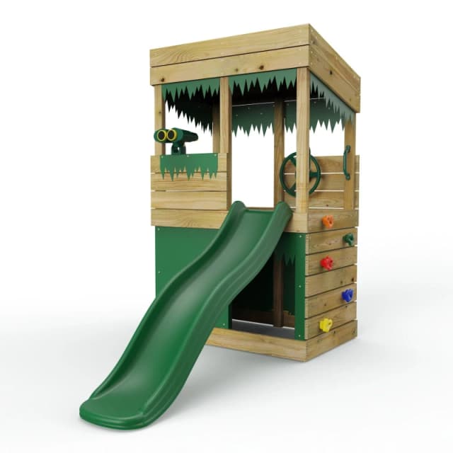 Rebo Wooden Lookout Tower Playhouse with 6ft Slide - Max Set Natural