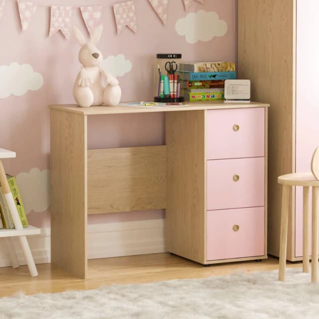 Lassic Junior Vida Neptune 3 Drawer Desk Pink & Oak unisex 3 Drawer