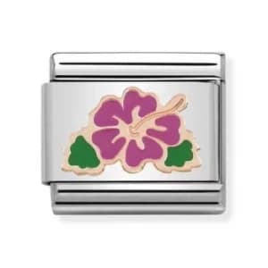 Nomination CLASSIC Rose Gold Symbols Fuchsia Hibiscus Flower Charm...