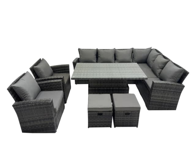 Fimous 10 Seat Rattan Garden Furniture Corner Sofa Set with 2 Small Footstool in Dark Grey Dark Grey Unisex