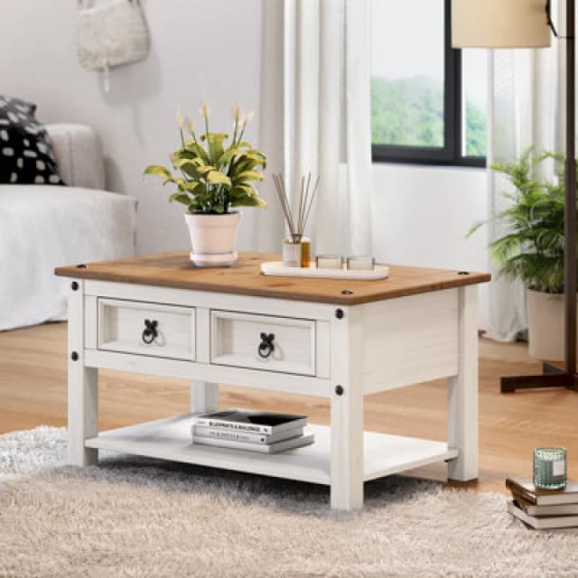 MERCERS FURNITURE Mercers Furniture - Corona White 2 Drawer Coffee Table WHTWAX36